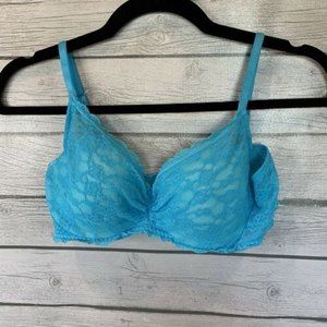 Victoria Secret 36B Demi Teal Lace Underwire Bra Neon Blue Floral Aqua Sexy 36 B